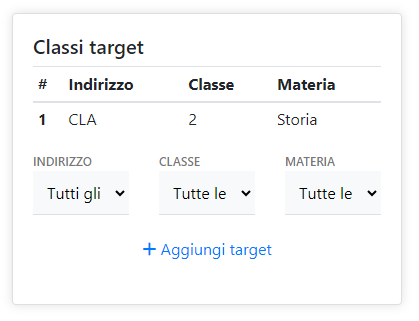 Pannello delle classi target