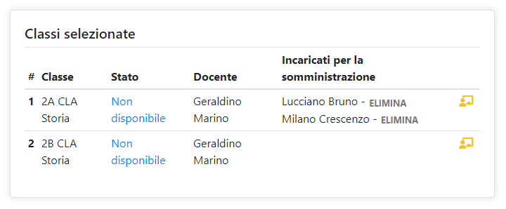 Classi selezionate con docente aggiunto