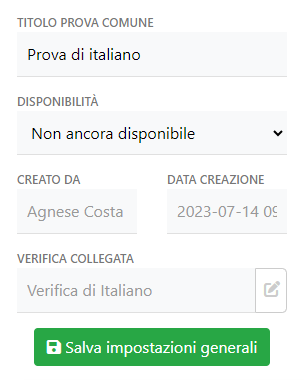 Pannello per Info generali